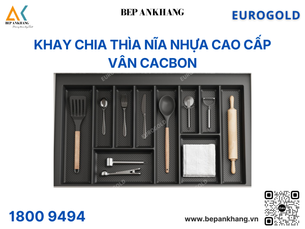 Khay chia thìa dĩa nhựa cao cấp vân Cacbon ETC600 (ETC600CB) – Eurogold - MÀU XÁM